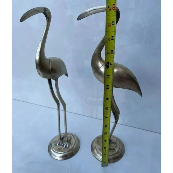 Vintage Collection Two Pair of Handmade Brass Flamingo golden Sz 16" - Picture 2 of 12